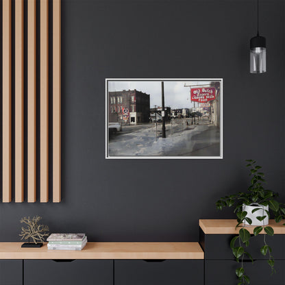 February 1959 Findlay Flood Original Dutch Framed Matte Canvas Art - Vintage Tavern Street Scene