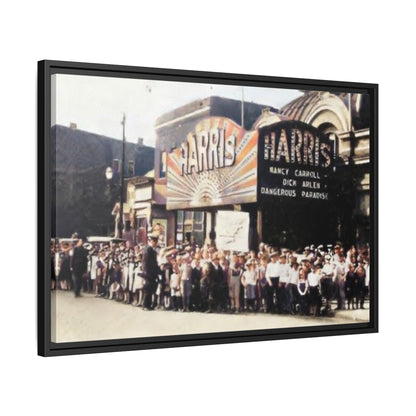 Harris Theater lines galore Vintage Framed Canvas Print - Historic Harris Theater Scene