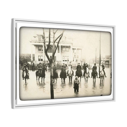 717 N Main Findlay, O  1913 Flood Original B & W Vintage Framed Matte Canvas - Equestrian Scene Wall Art