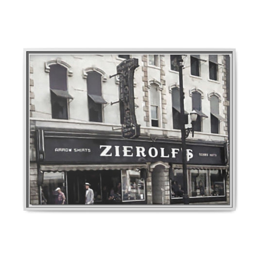 Vintage Zierolf's Store Framed Matte Canvas Art - Nostalgic Decor for Home or Office