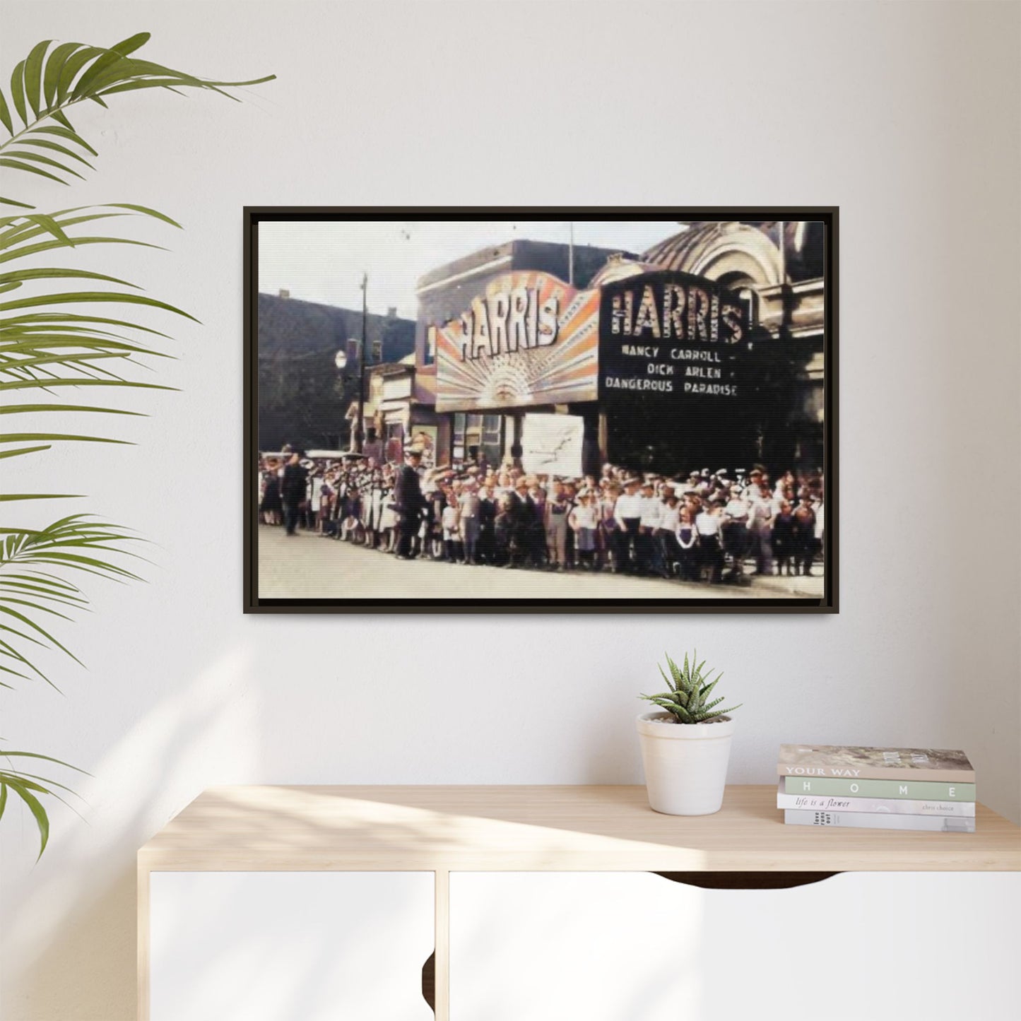 Harris Theater lines galore Vintage Framed Canvas Print - Historic Harris Theater Scene