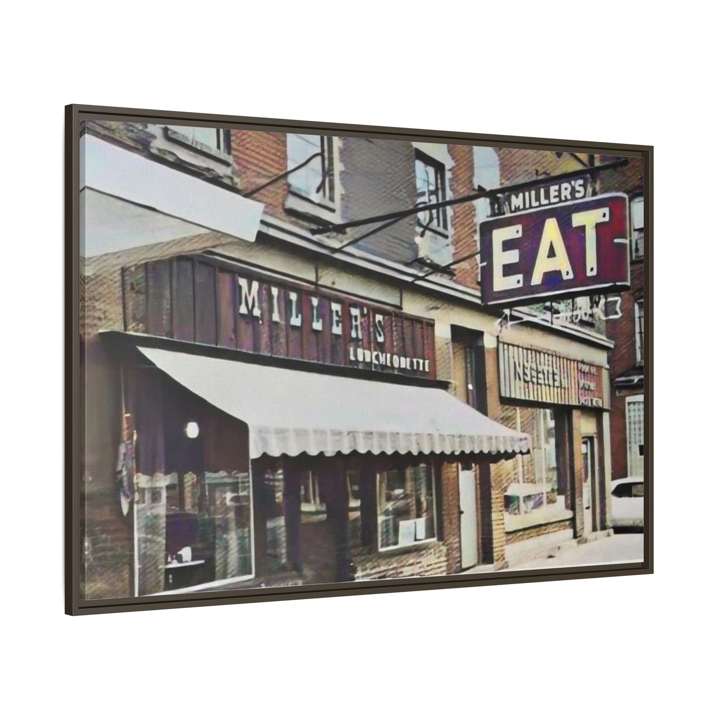 Retro Framed Canvas Print - Miller's Eatery Sign Artwork