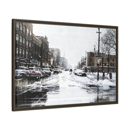 Winter Wonderland Framed Matte Canvas - Urban Snow Scene Wall Art