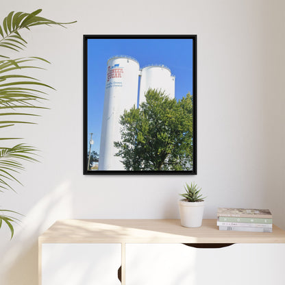 Pioneer Sugar Framed Matte Canvas Print - Vintage Farm Silos Art