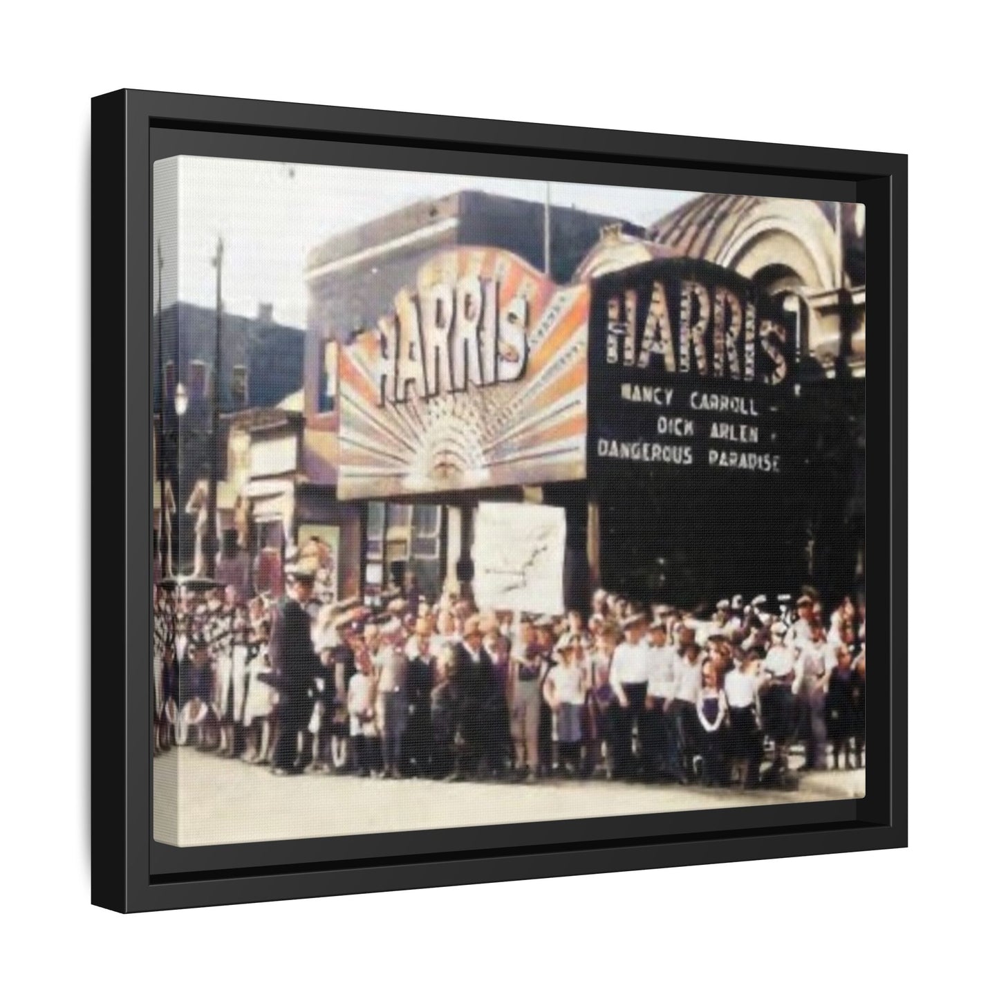 Harris Theater lines galore Vintage Framed Canvas Print - Historic Harris Theater Scene