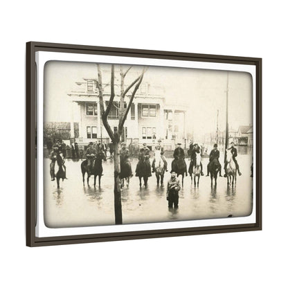 717 N Main Findlay, O  1913 Flood Original B & W Vintage Framed Matte Canvas - Equestrian Scene Wall Art