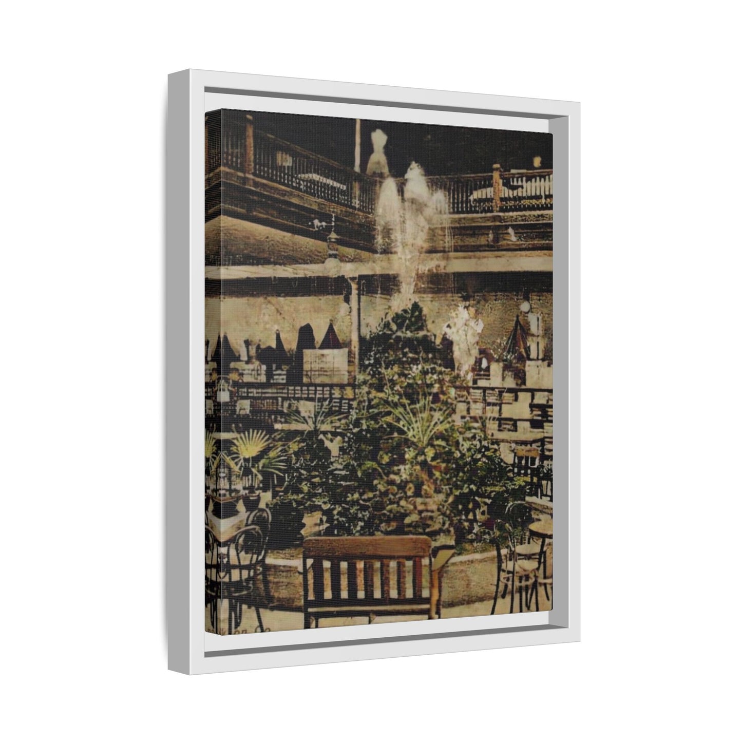 “Meet Me at the Fountain” C.F. Jackson’s Findlay, O. Vintage Matte Canvas Wall Art - Framed Historic Ohio Scene