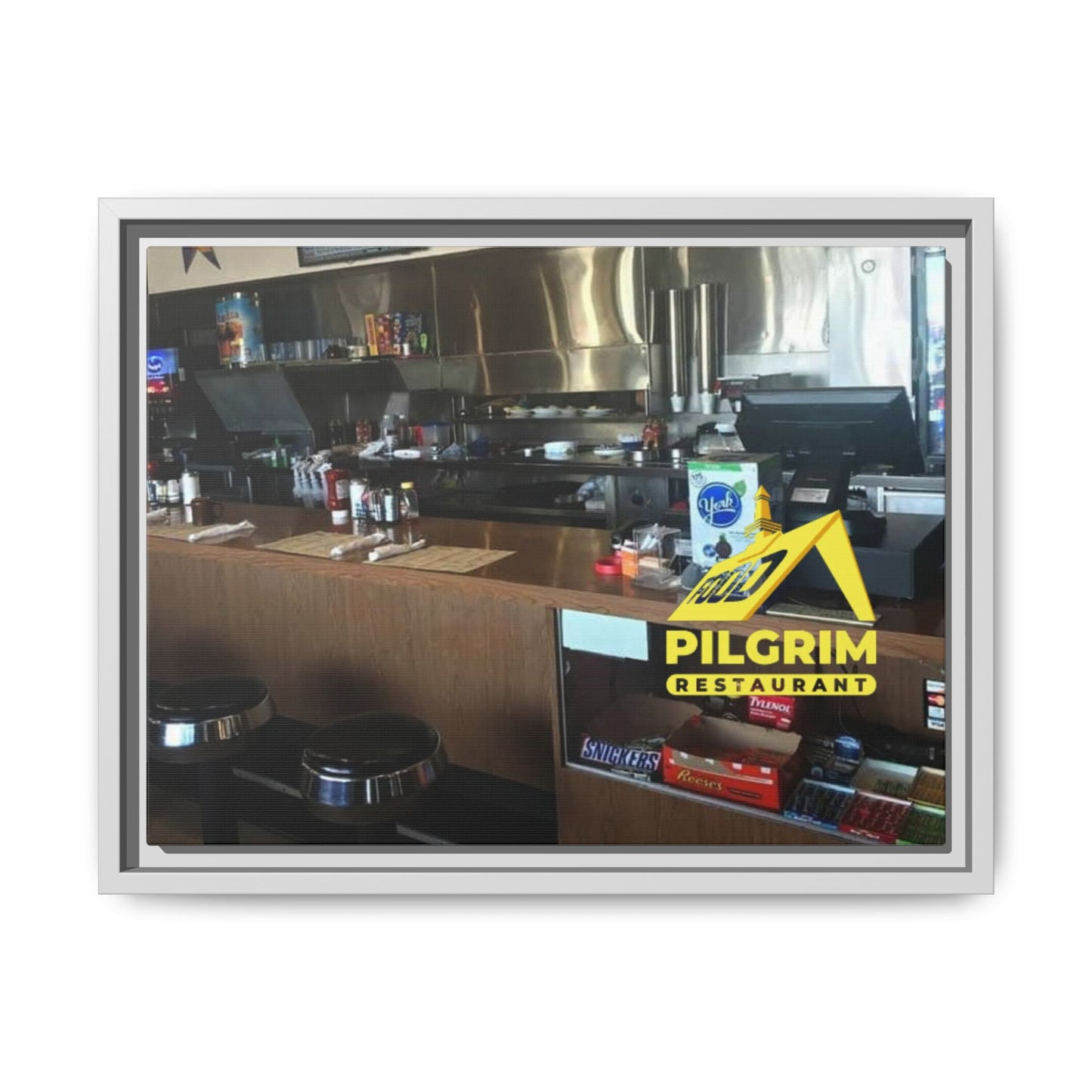 Pilgrim Resturant Counter Matte Canvas, Framed (Multi-color)