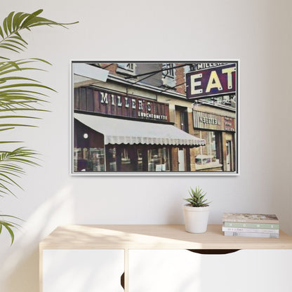 Retro Framed Canvas Print - Miller's Eatery Sign Artwork