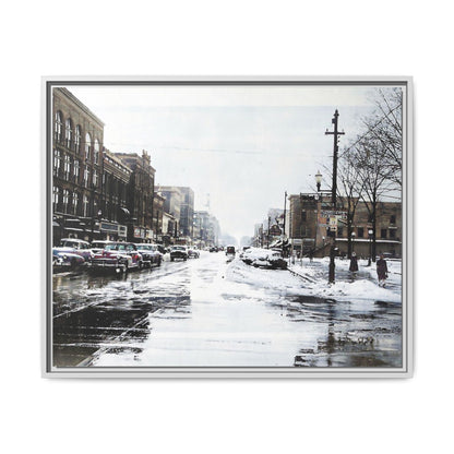 Winter Wonderland Framed Matte Canvas - Urban Snow Scene Wall Art