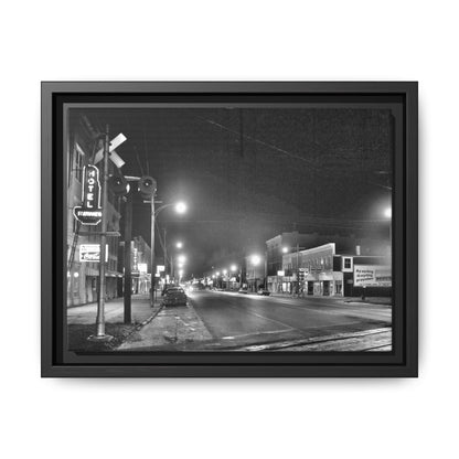 Northview Hotel Looking South Findlay, O. ca 1967 Vintage Cityscape Framed Canvas - Matte Black Wall Art