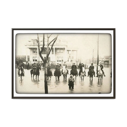 717 N Main Findlay, O  1913 Flood Original B & W Vintage Framed Matte Canvas - Equestrian Scene Wall Art