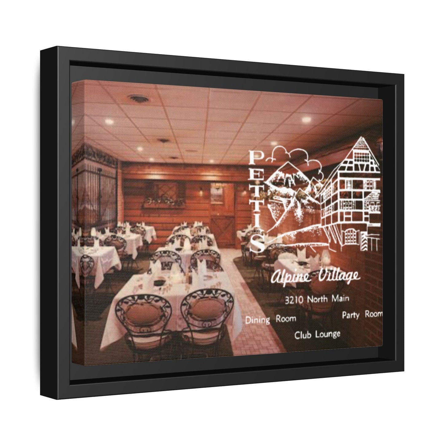 Petti’s Alpine Village Findlay, O. Custom Framed Matte Canvas Print – Alpine Village Decor for Dining Rooms and Parties