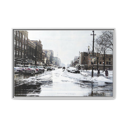 Winter Wonderland Framed Matte Canvas - Urban Snow Scene Wall Art