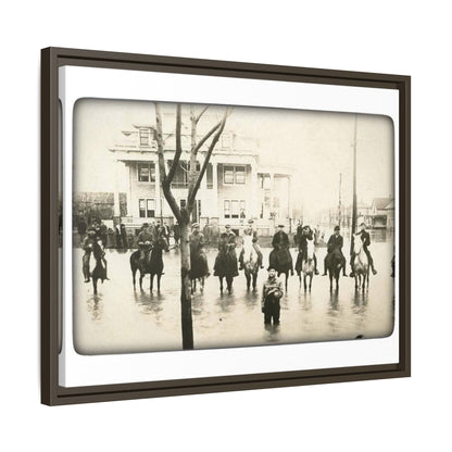 717 N Main Findlay, O  1913 Flood Original B & W Vintage Framed Matte Canvas - Equestrian Scene Wall Art