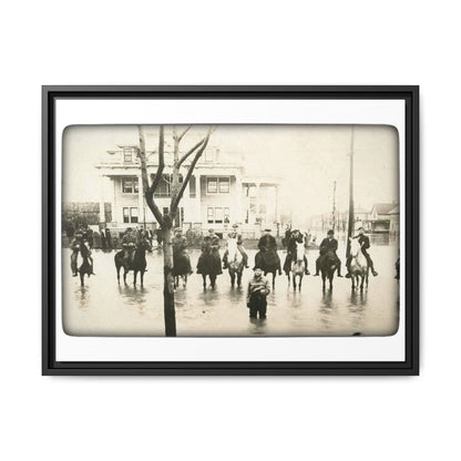 717 N Main Findlay, O  1913 Flood Original B & W Vintage Framed Matte Canvas - Equestrian Scene Wall Art