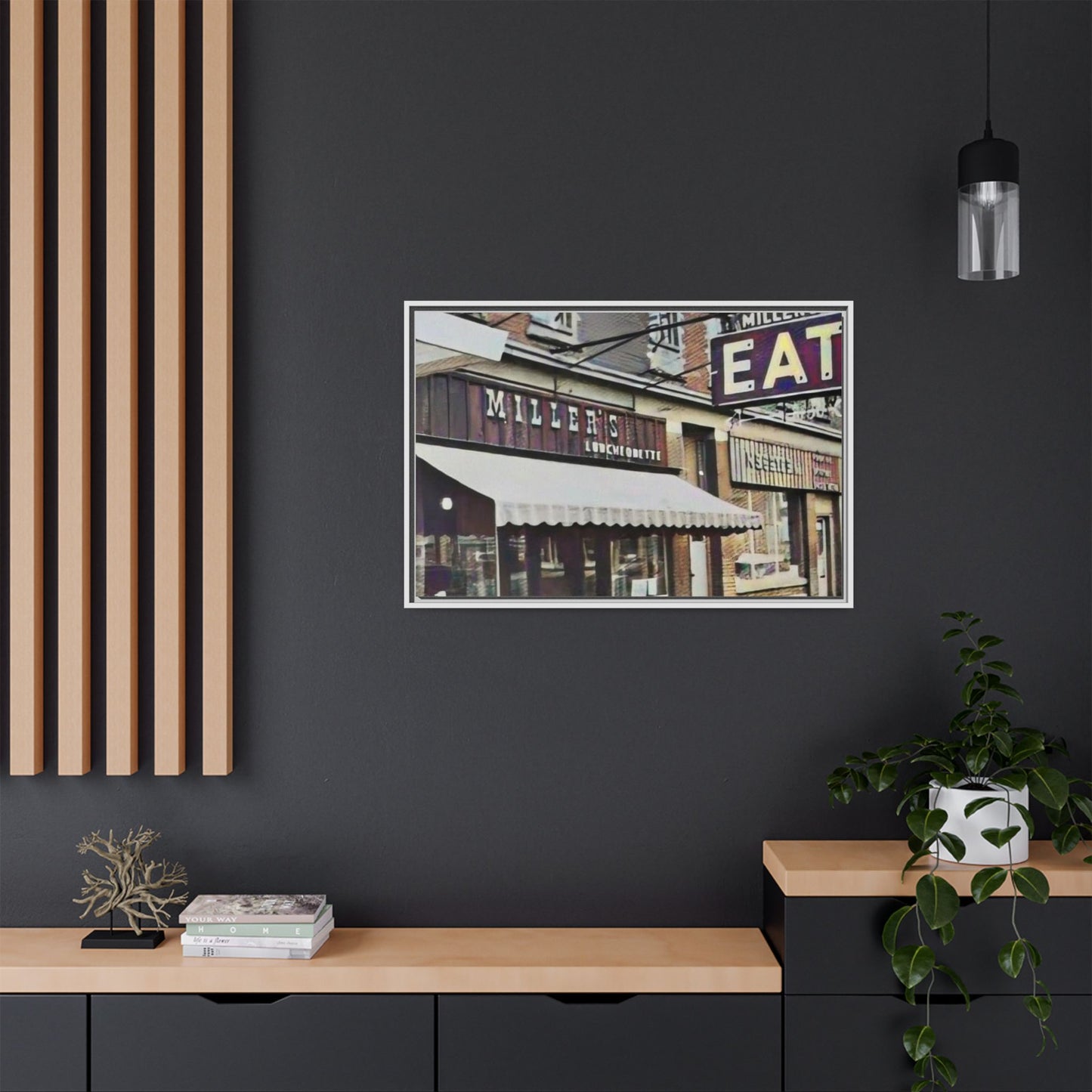 Retro Framed Canvas Print - Miller's Eatery Sign Artwork