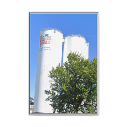 Pioneer Sugar Framed Matte Canvas Print - Vintage Farm Silos Art