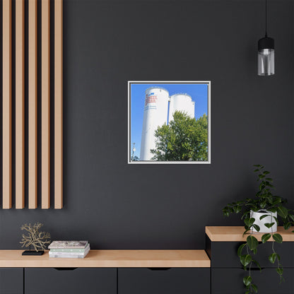 Pioneer Sugar Framed Matte Canvas Print - Vintage Farm Silos Art