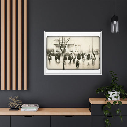 717 N Main Findlay, O  1913 Flood Original B & W Vintage Framed Matte Canvas - Equestrian Scene Wall Art