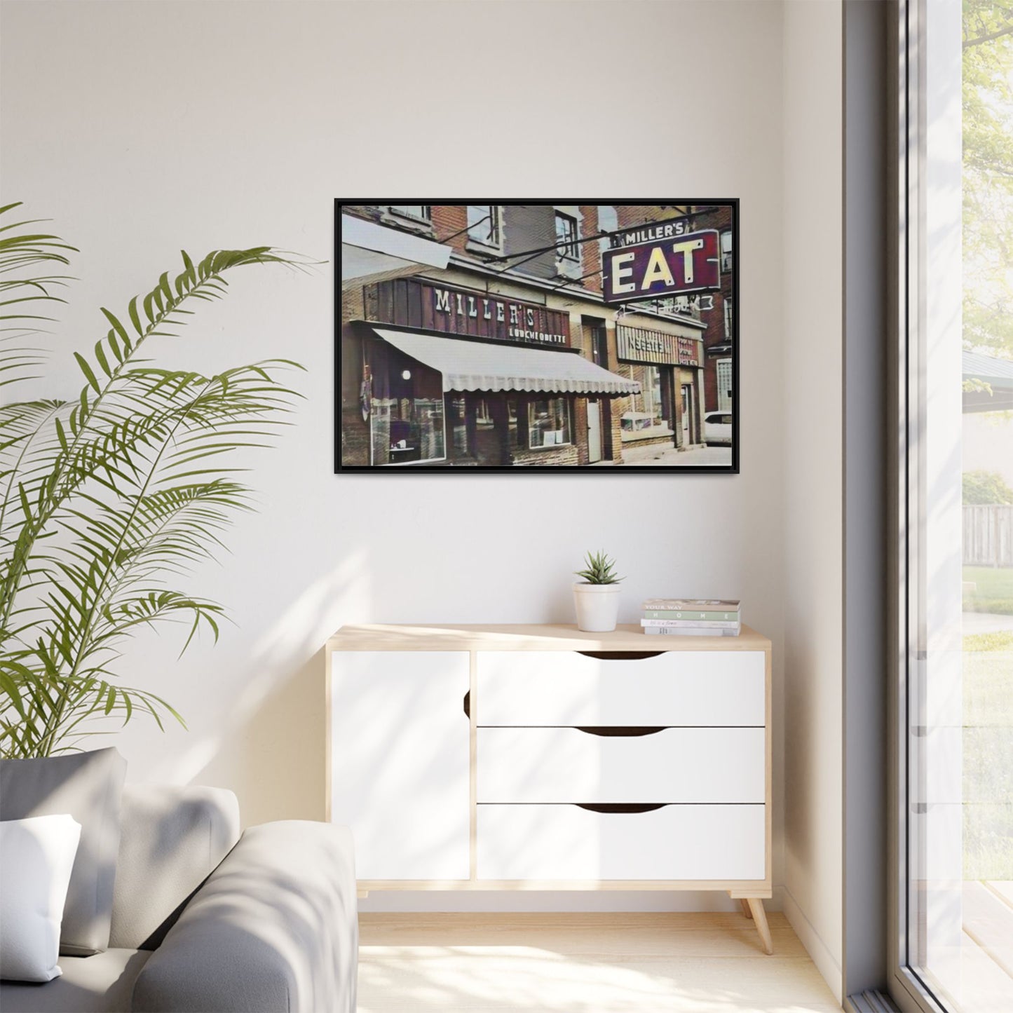 Retro Framed Canvas Print - Miller's Eatery Sign Artwork