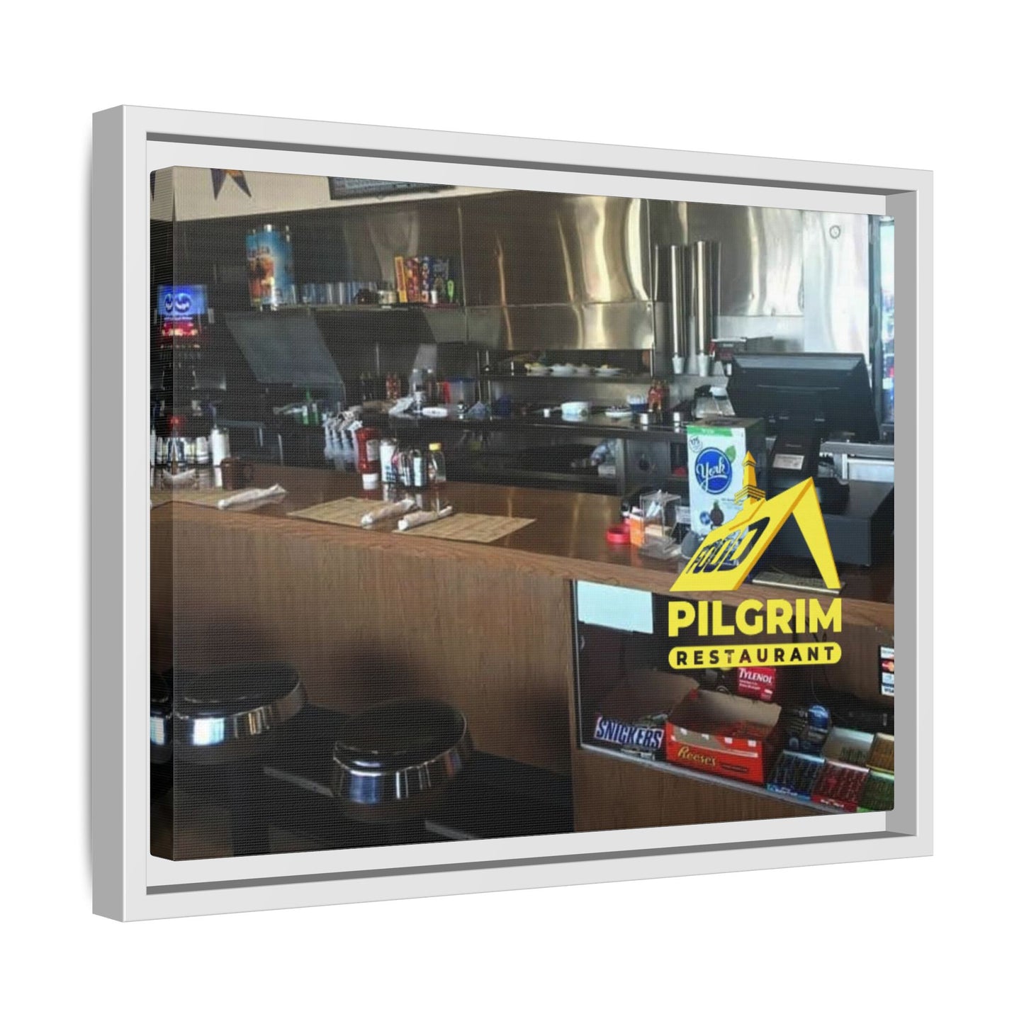 Pilgrim Resturant Counter Matte Canvas, Framed (Multi-color)