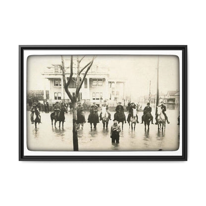 717 N Main Findlay, O  1913 Flood Original B & W Vintage Framed Matte Canvas - Equestrian Scene Wall Art