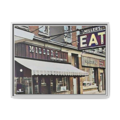 Retro Framed Canvas Print - Miller's Eatery Sign Artwork