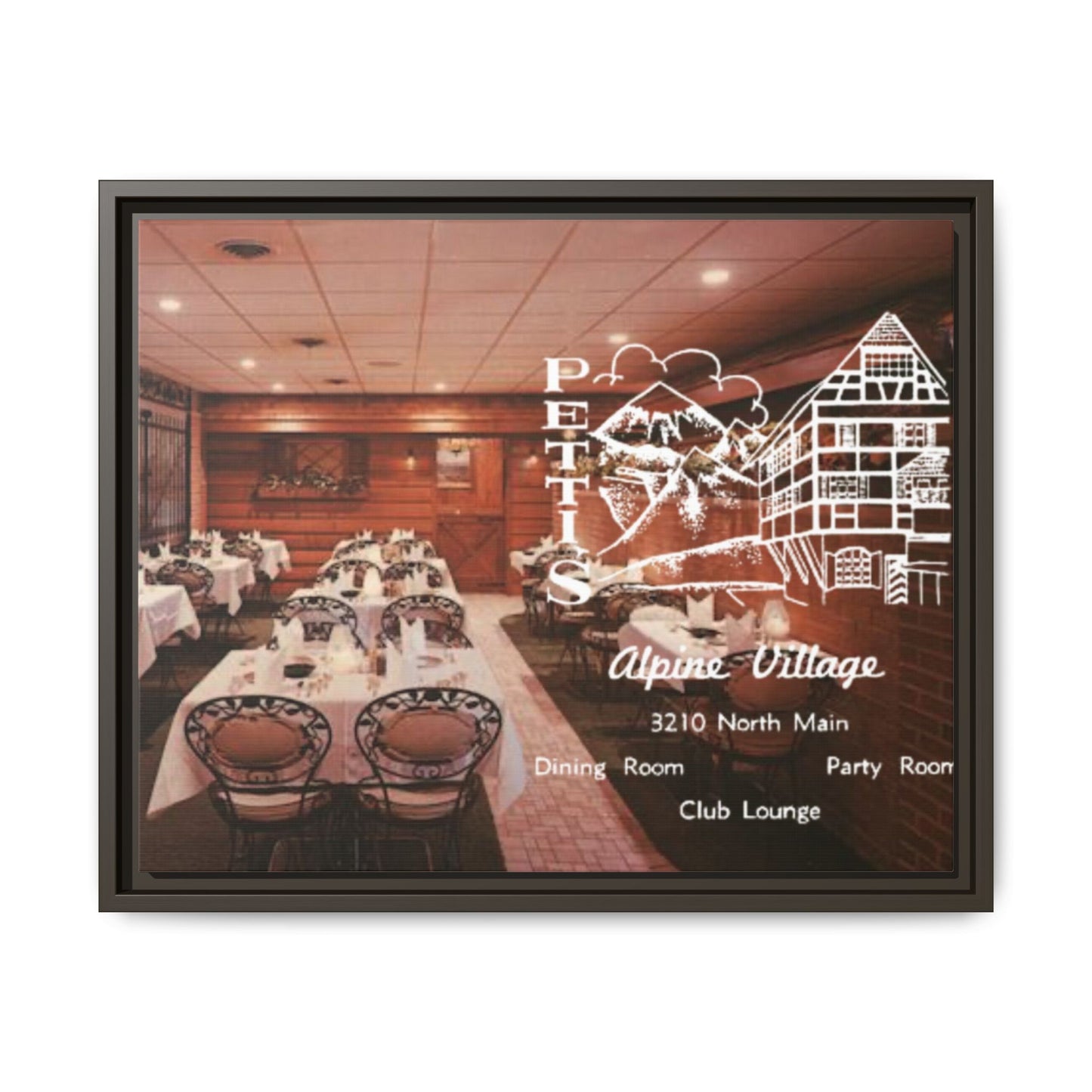 Petti’s Alpine Village Findlay, O. Custom Framed Matte Canvas Print – Alpine Village Decor for Dining Rooms and Parties