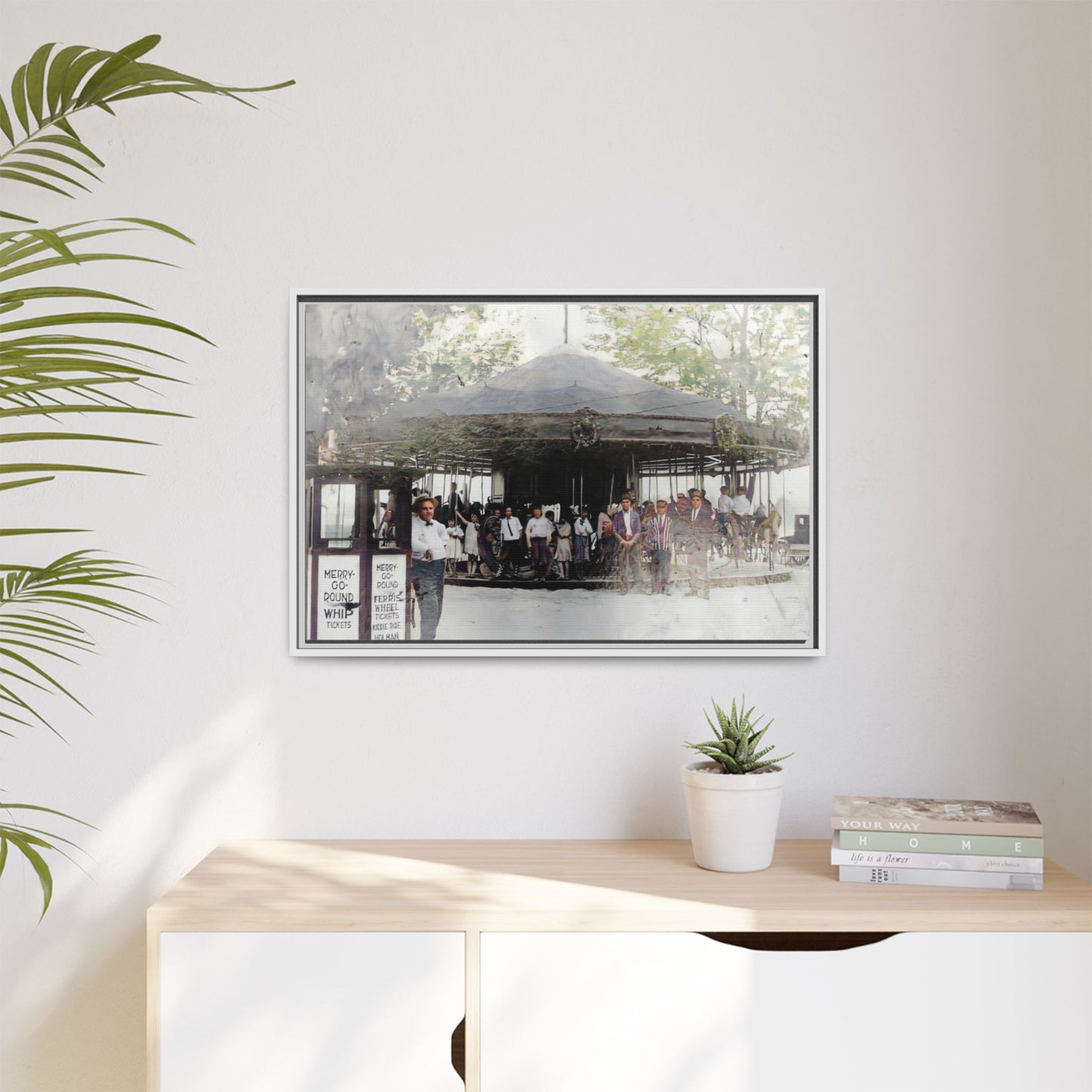 Vintage Carousel Wall Art - Matte Framed Canvas Print