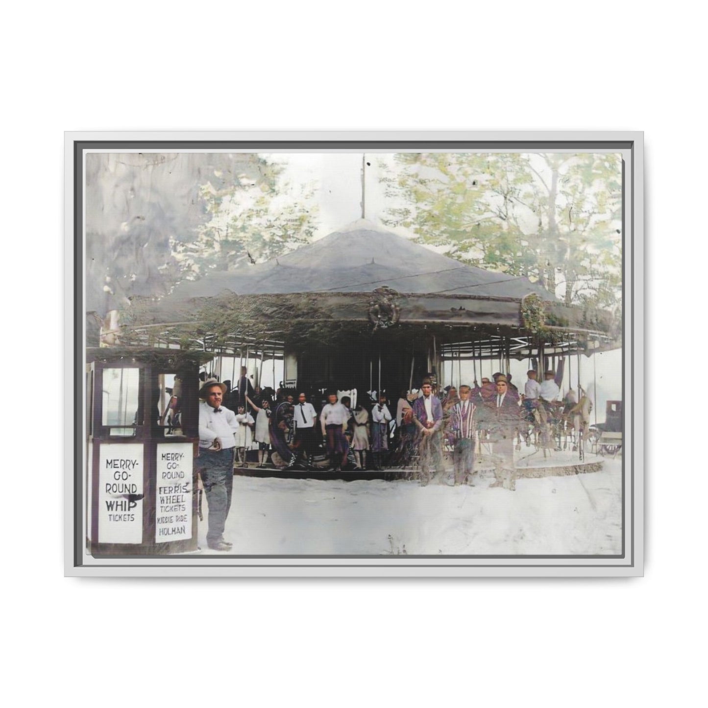 Vintage Carousel Wall Art - Matte Framed Canvas Print