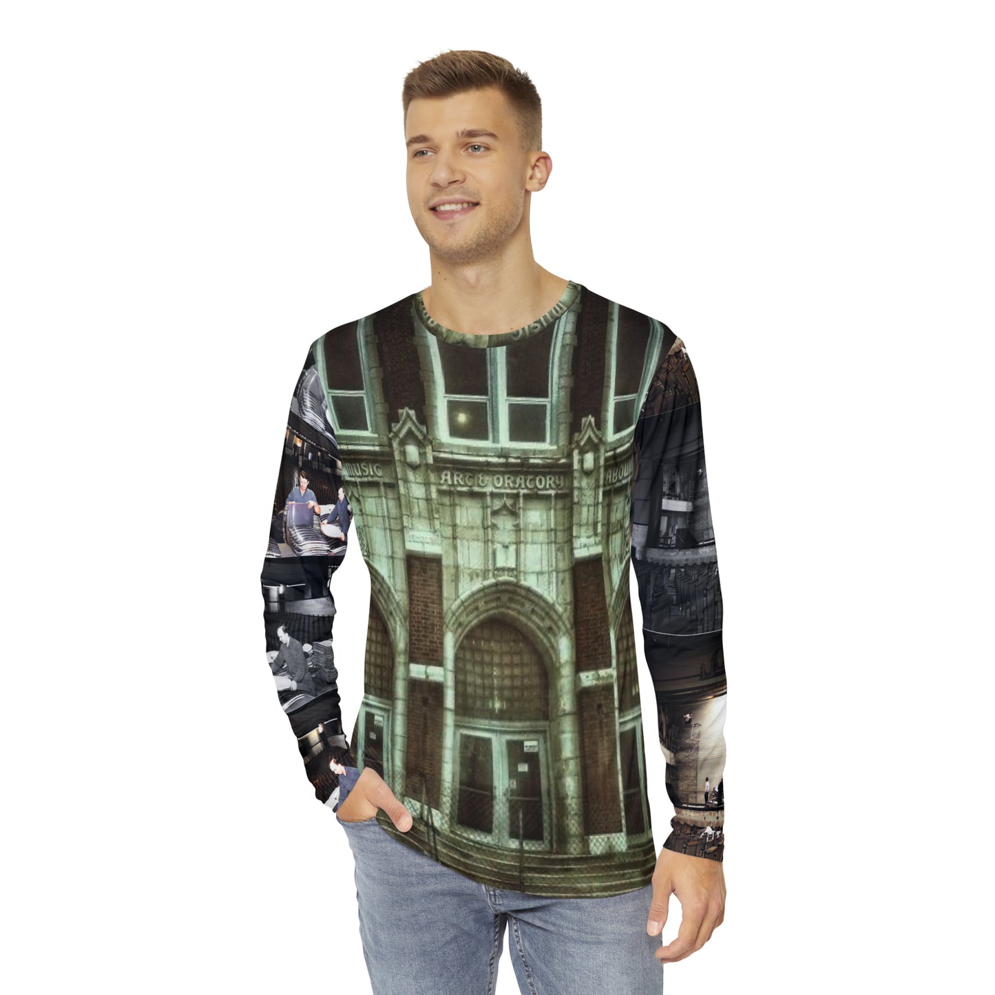 Let Music Art & Oratory Abound Within Central Auditorium Men's Long Sleeve Shirt (AOP)