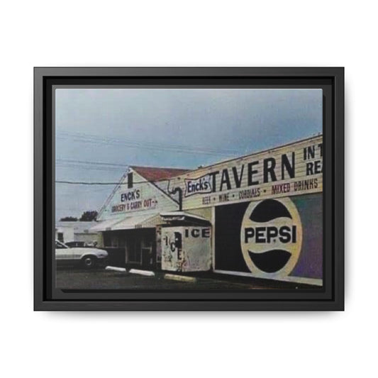 Enck’s Carry-Out Vintage Bar Tavern Framed Matte Canvas Art - Retro Wall Decor