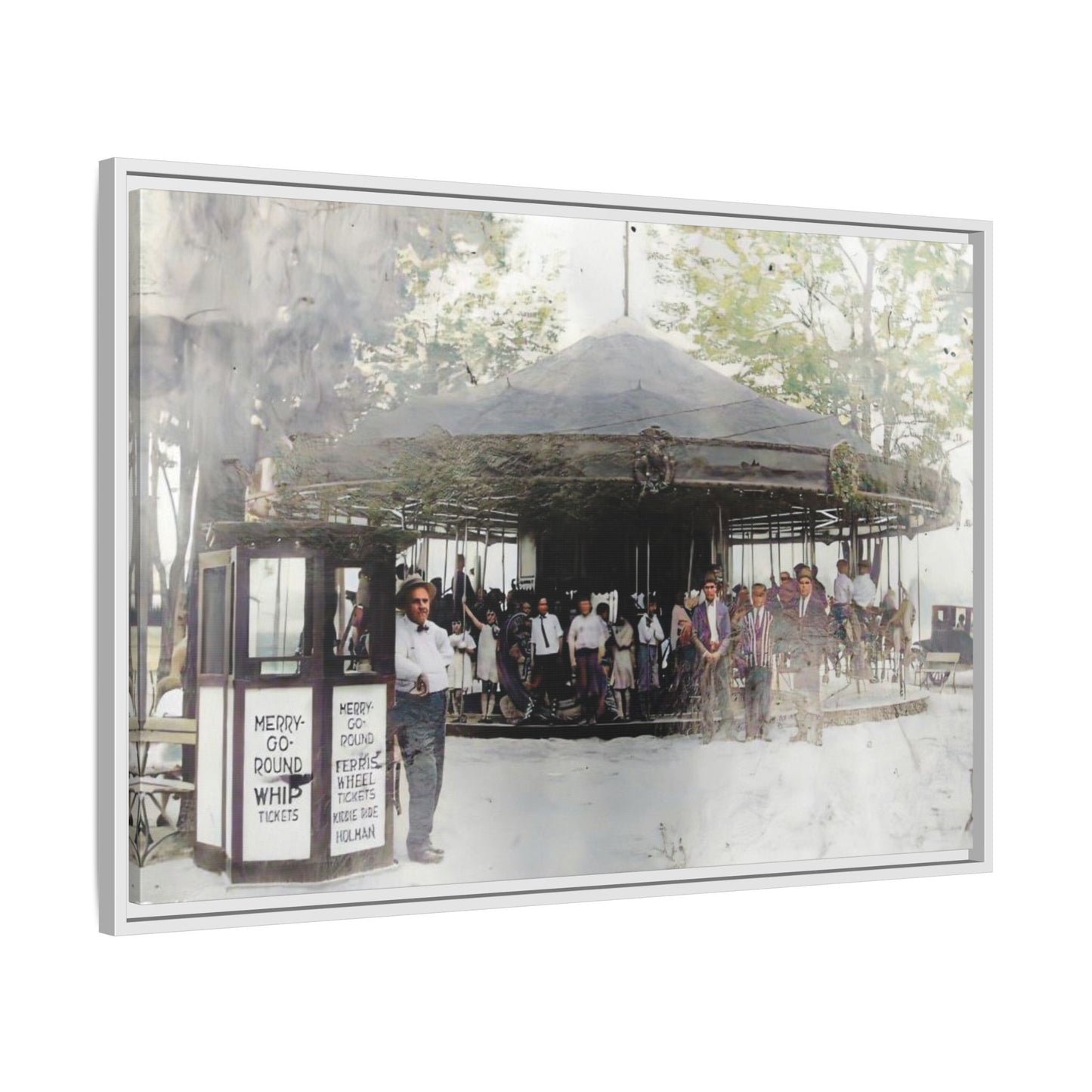 Vintage Carousel Wall Art - Matte Framed Canvas Print