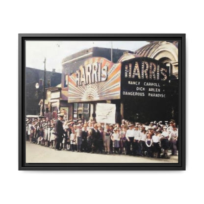 Harris Theater lines galore Vintage Framed Canvas Print - Historic Harris Theater Scene