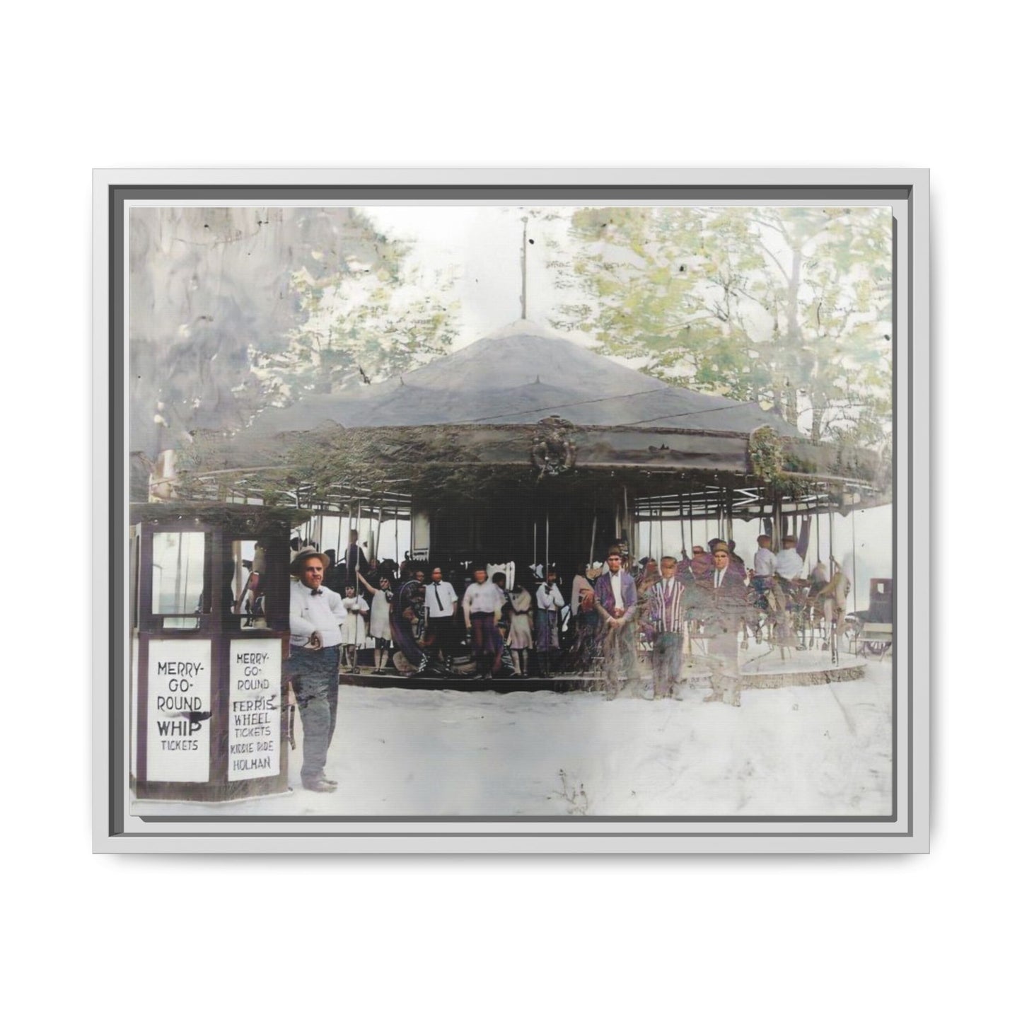 Vintage Carousel Wall Art - Matte Framed Canvas Print