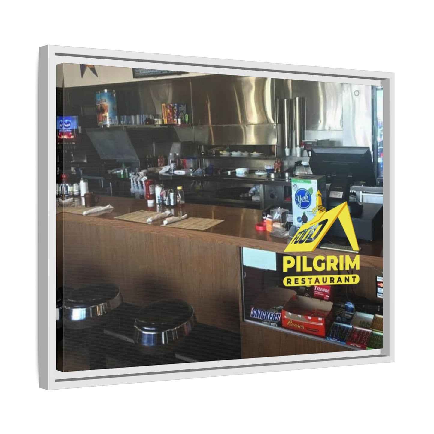 Pilgrim Resturant Counter Matte Canvas, Framed (Multi-color)