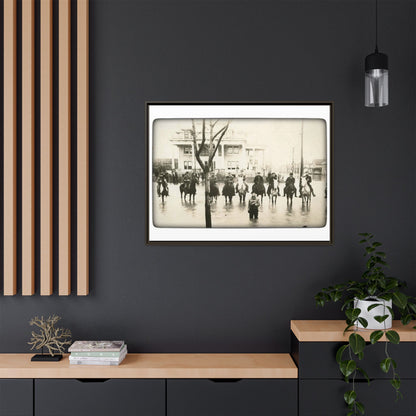 717 N Main Findlay, O  1913 Flood Original B & W Vintage Framed Matte Canvas - Equestrian Scene Wall Art