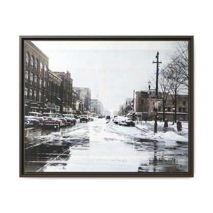 Winter Wonderland Framed Matte Canvas - Urban Snow Scene Wall Art