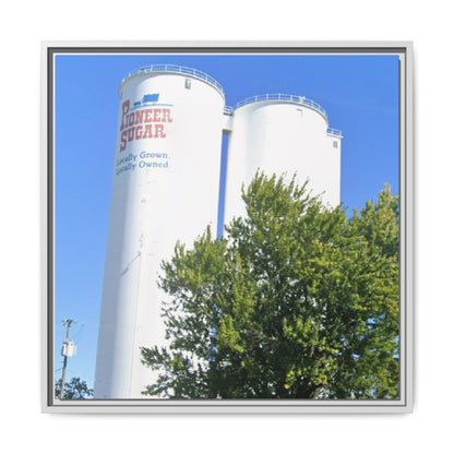 Pioneer Sugar Framed Matte Canvas Print - Vintage Farm Silos Art