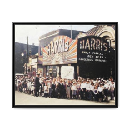 Harris Theater lines galore Vintage Framed Canvas Print - Historic Harris Theater Scene