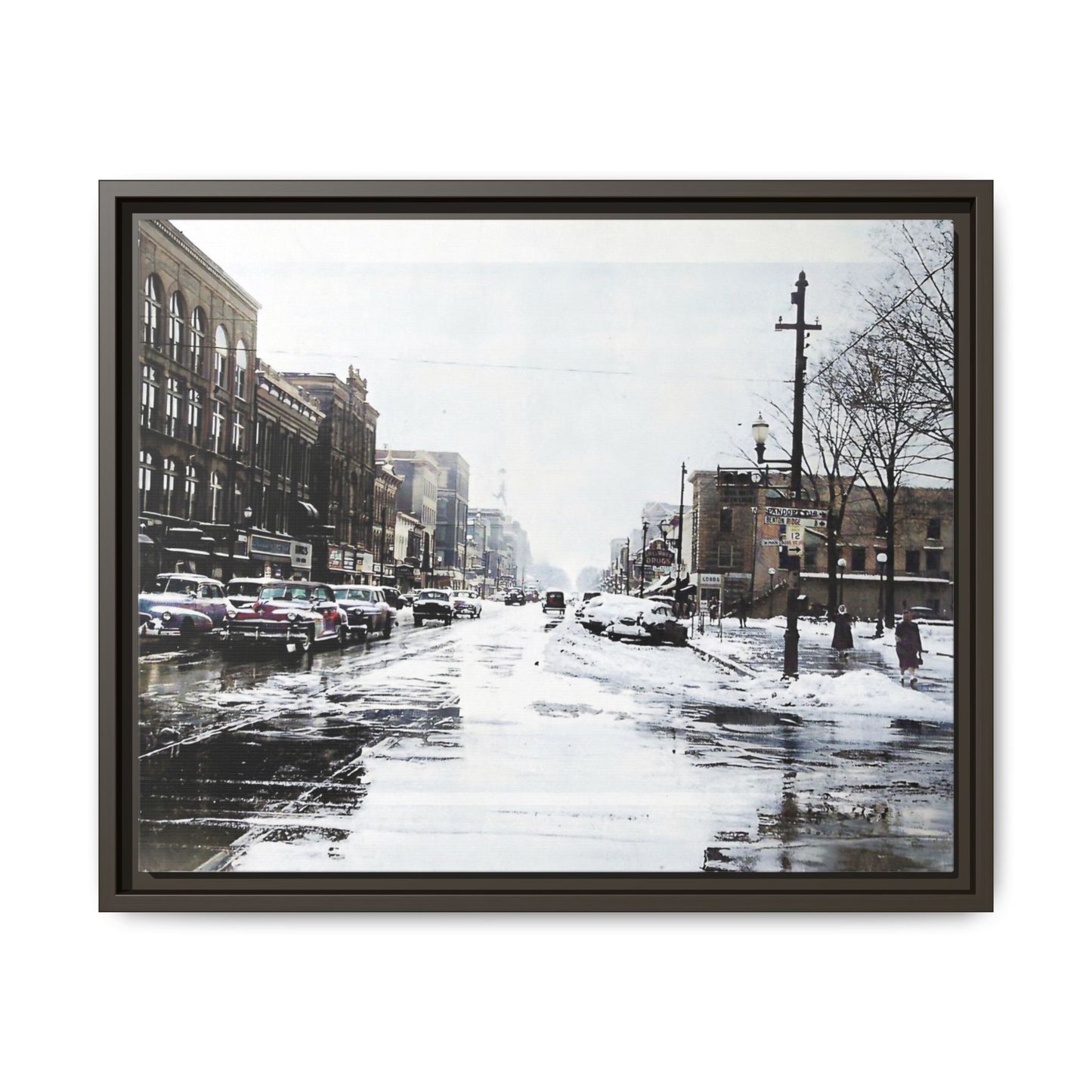 Winter Wonderland Framed Matte Canvas - Urban Snow Scene Wall Art