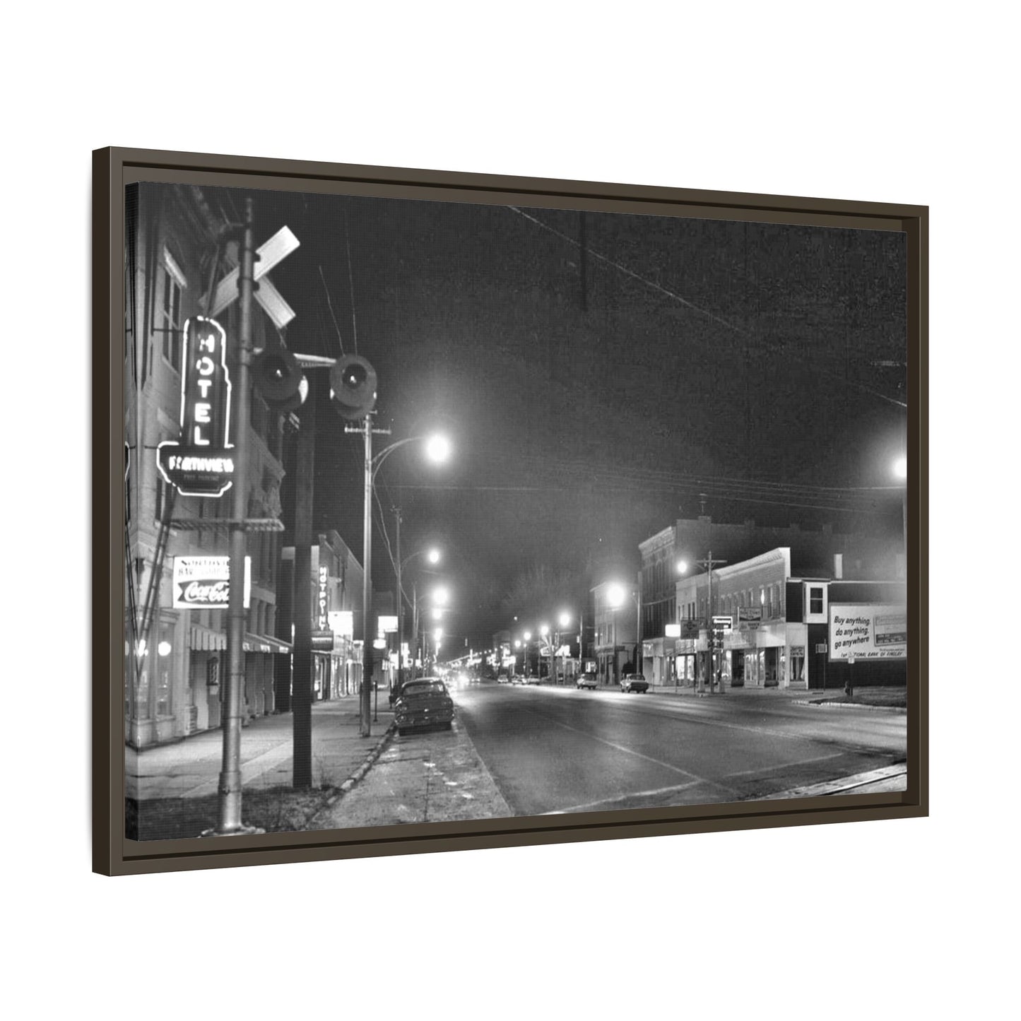 Northview Hotel Looking South Findlay, O. ca 1967 Vintage Cityscape Framed Canvas - Matte Black Wall Art