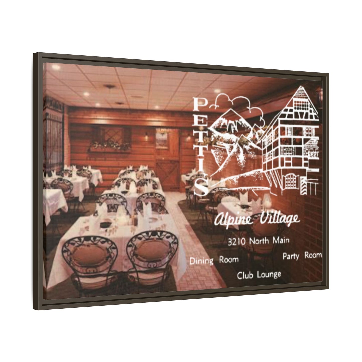 Petti’s Alpine Village Findlay, O. Custom Framed Matte Canvas Print – Alpine Village Decor for Dining Rooms and Parties