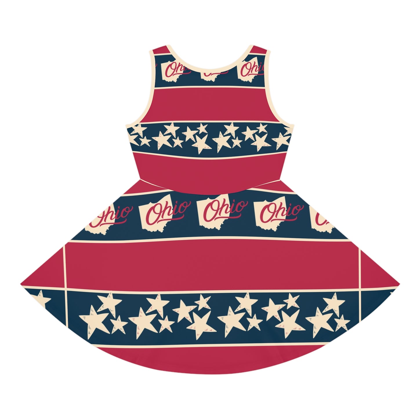 Ohio Red White and Blue Girls' Sleeveless Sundress (AOP)