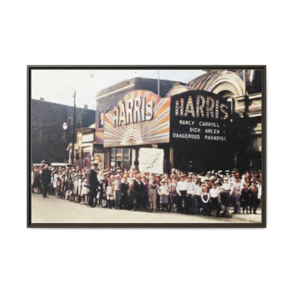 Harris Theater lines galore Vintage Framed Canvas Print - Historic Harris Theater Scene