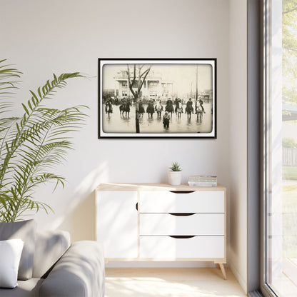 717 N Main Findlay, O  1913 Flood Original B & W Vintage Framed Matte Canvas - Equestrian Scene Wall Art