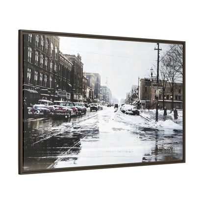 Winter Wonderland Framed Matte Canvas - Urban Snow Scene Wall Art