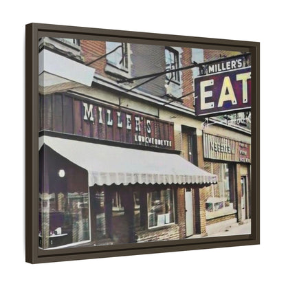 Retro Framed Canvas Print - Miller's Eatery Sign Artwork