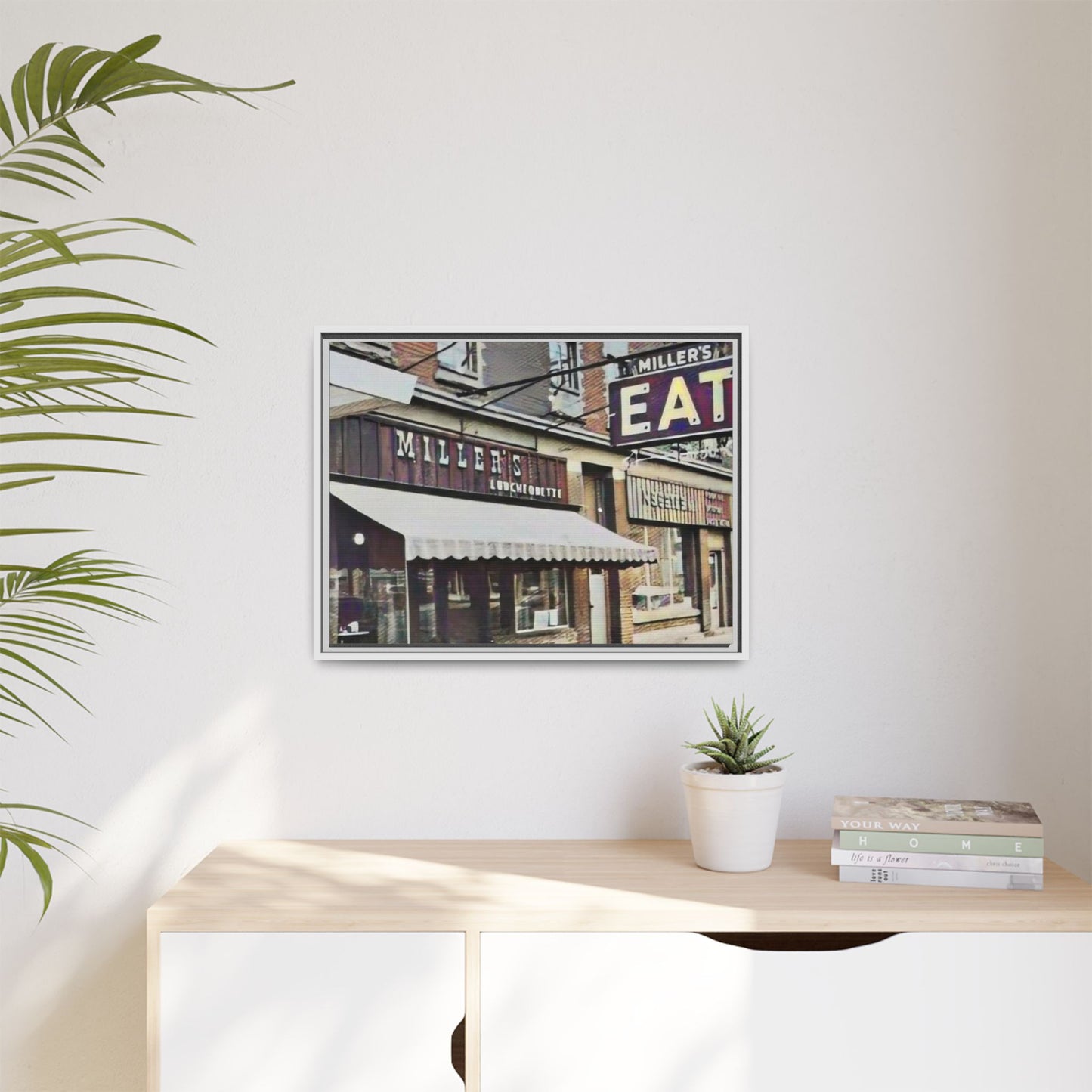 Retro Framed Canvas Print - Miller's Eatery Sign Artwork